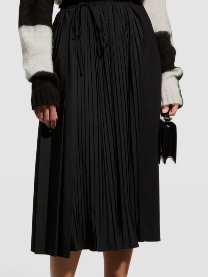 Meimeij Black Pleated Wrap Midi Skirt It 44/Us 810 Asymmetrical Tie Waist Italy
